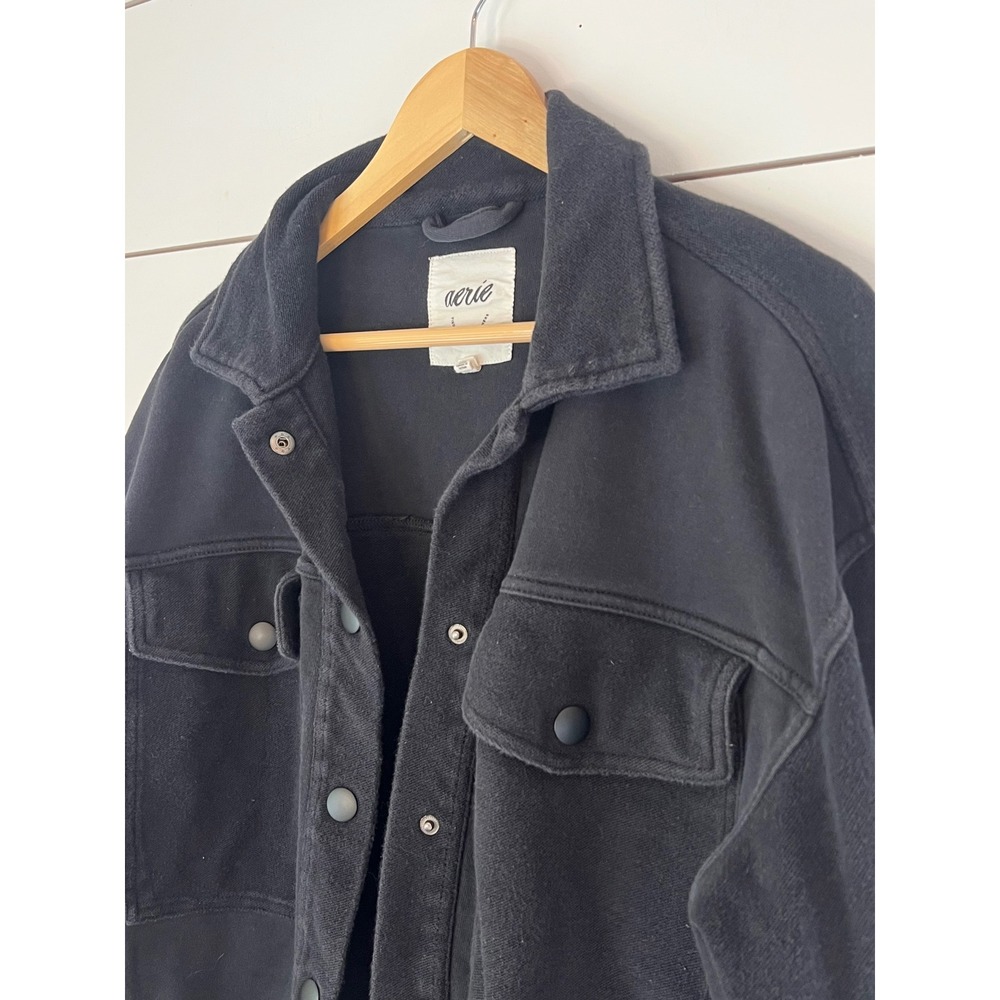 Aerie Black Cotton Shacket Snap Button Pocket Jacket Women Medium closet staple - Picture 2 of 8